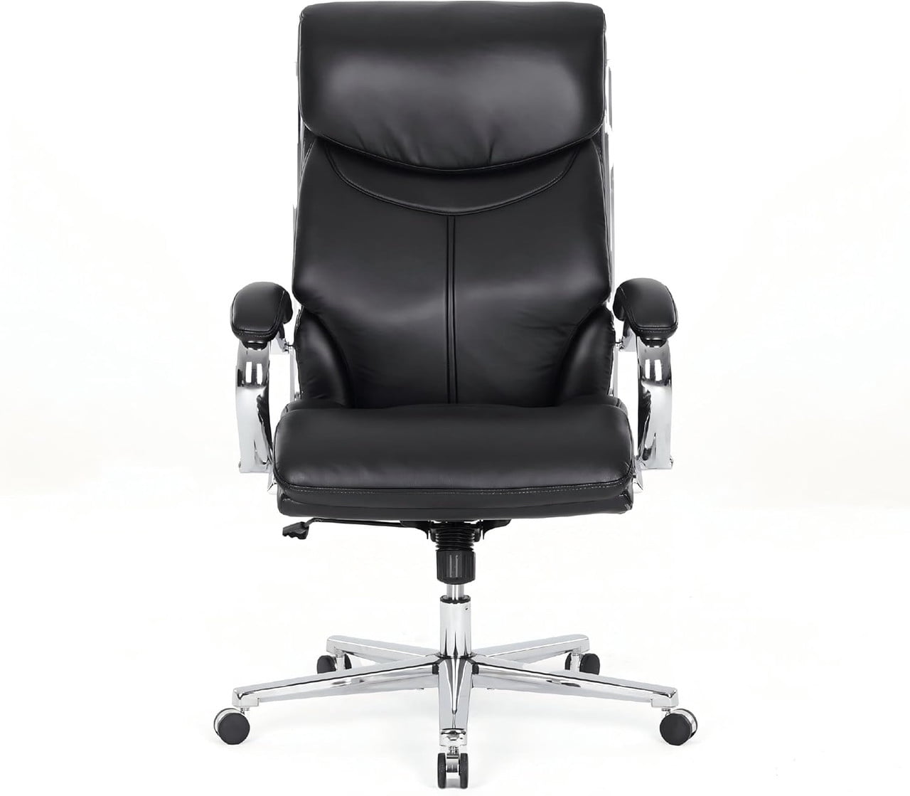 COLAMY High Back Executive Office Chair, PU Leather Computer Desk Chair with Extra Thick Padded Seat Cushion, Quiet Rubber Rolling Casters and Adjustable Tilt Tension for Home Workspace,Black