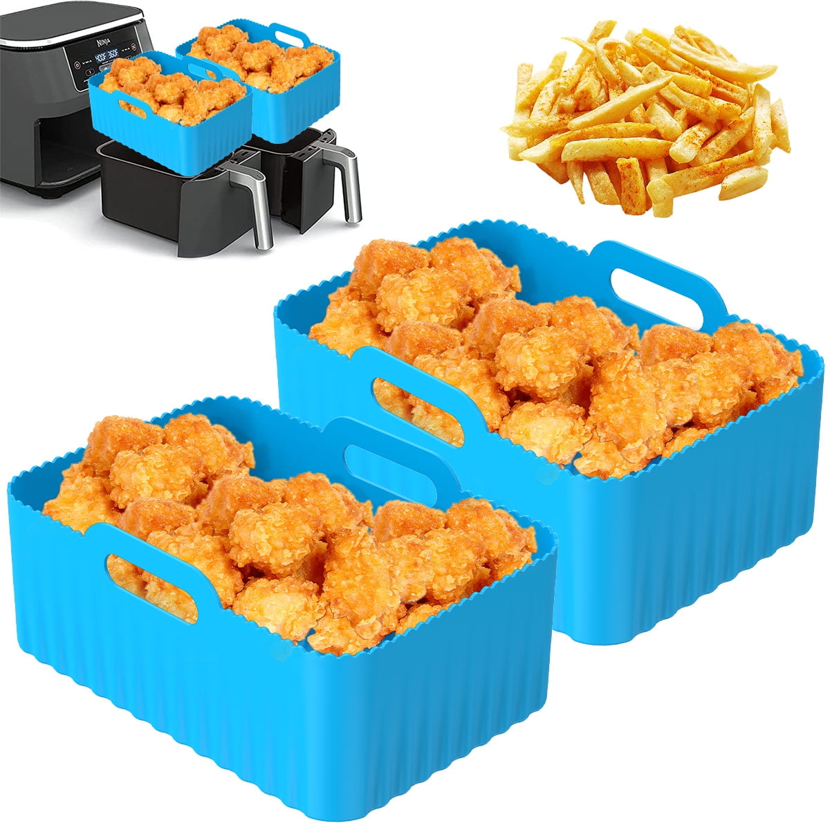 Jytue 2Pack Air Fryer Silicone Pots Reusable Air Fryer Liner Rectangle