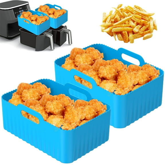 Toorise 2Pcs Air Fryer Silicone Pot with Handle Heat Resistant Air Fryer Silicone Basket Reusable Air Fryer Liner Easy to Clean Compatible with Air NinjasDZ201 Dual Air Fryer