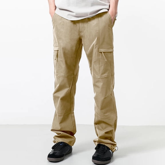 Men Straight Leg Cargo Pants Stretch Multi Pocket Zip Off Quick Dry Fishing Camping Pants