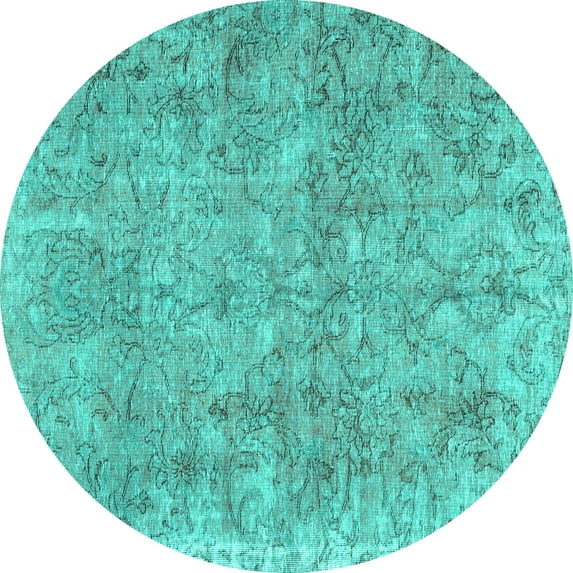 Ahgly Company Machine Washable Indoor Round Persian Turquoise Blue Traditional Area Rugs, 6' Round