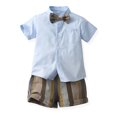 thumbnail image 3 of Wassery Toddler Boys Gentleman Suit Kid Boys Bow Tie Short Sleeve Shirt with Striped Overall Shorts 4T 5T 6T 7T Little Boys Summer Clothes Set, 3 of 9