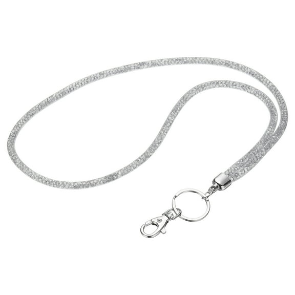 Uxcell 1Pack Rhinestone Lanyard for Keys, 15.7" Bling Lanyards for ID Badge with Metal Clasp & Keyring Crystal Keychain Neck Strap for Women Keys Phones, Gray