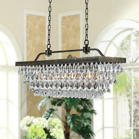- The Lighting Store Antique Copper Finish Rectangular Crystal Chandelier