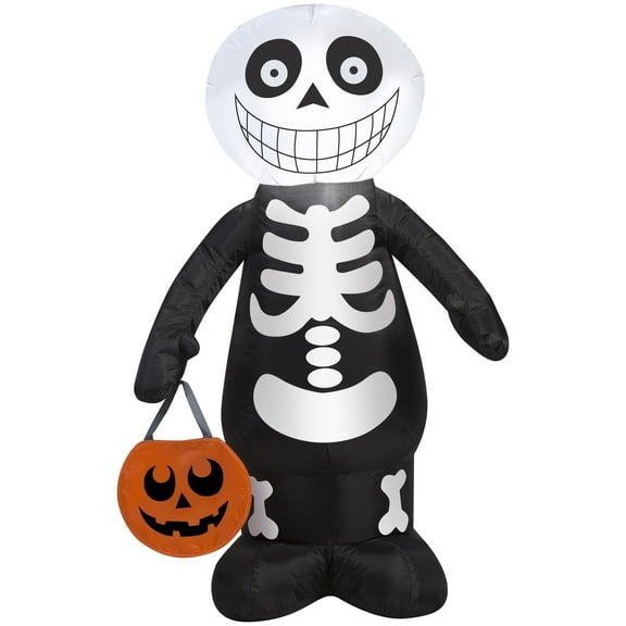 Gemmy Airblown Inflatable Skeleton Boy, 3.5 ft Tall, Multicolored, Halloween Yard Decoration