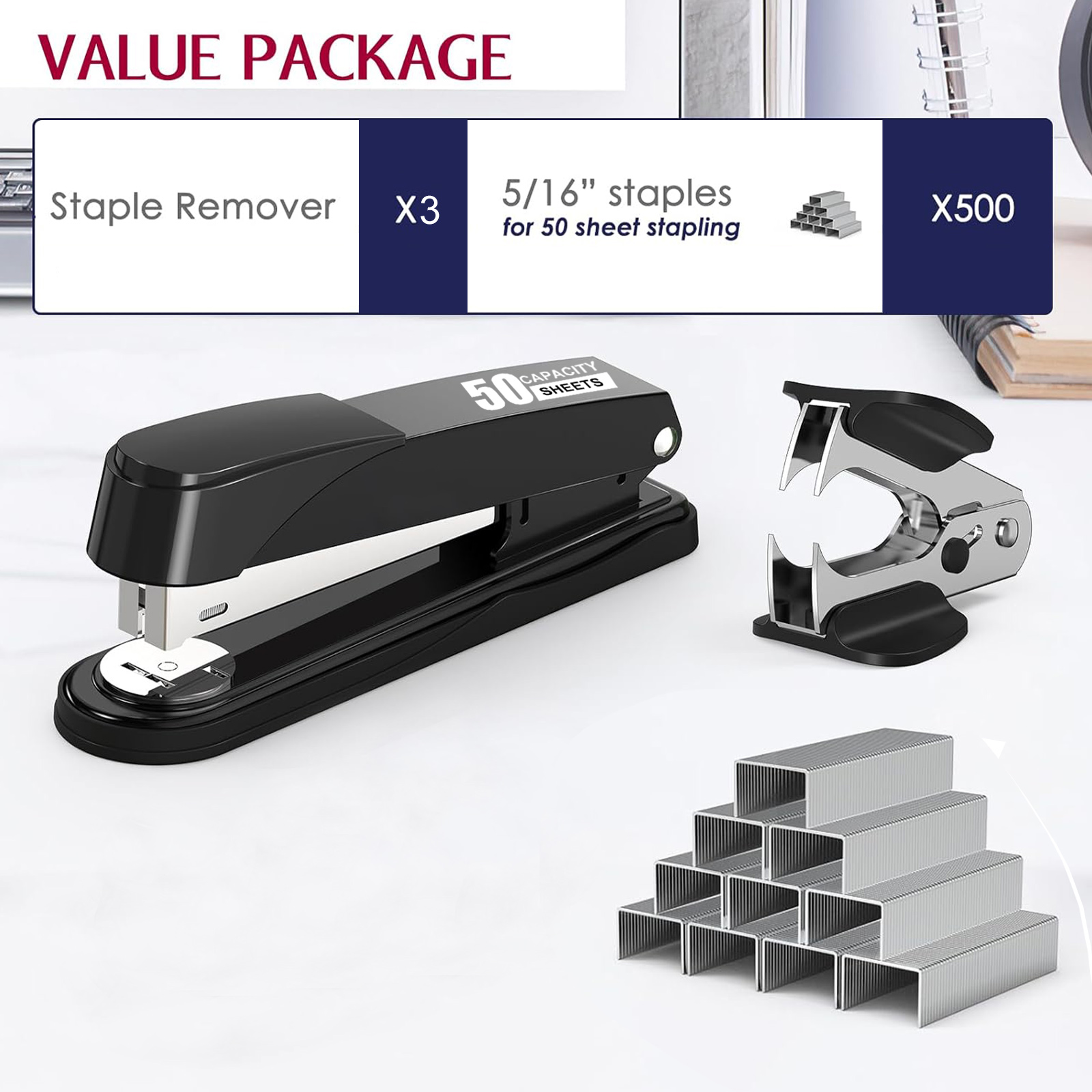 Baodeli Heavy-Duty Metal Stapler, 50-Sheet Capacity, Black photo 4