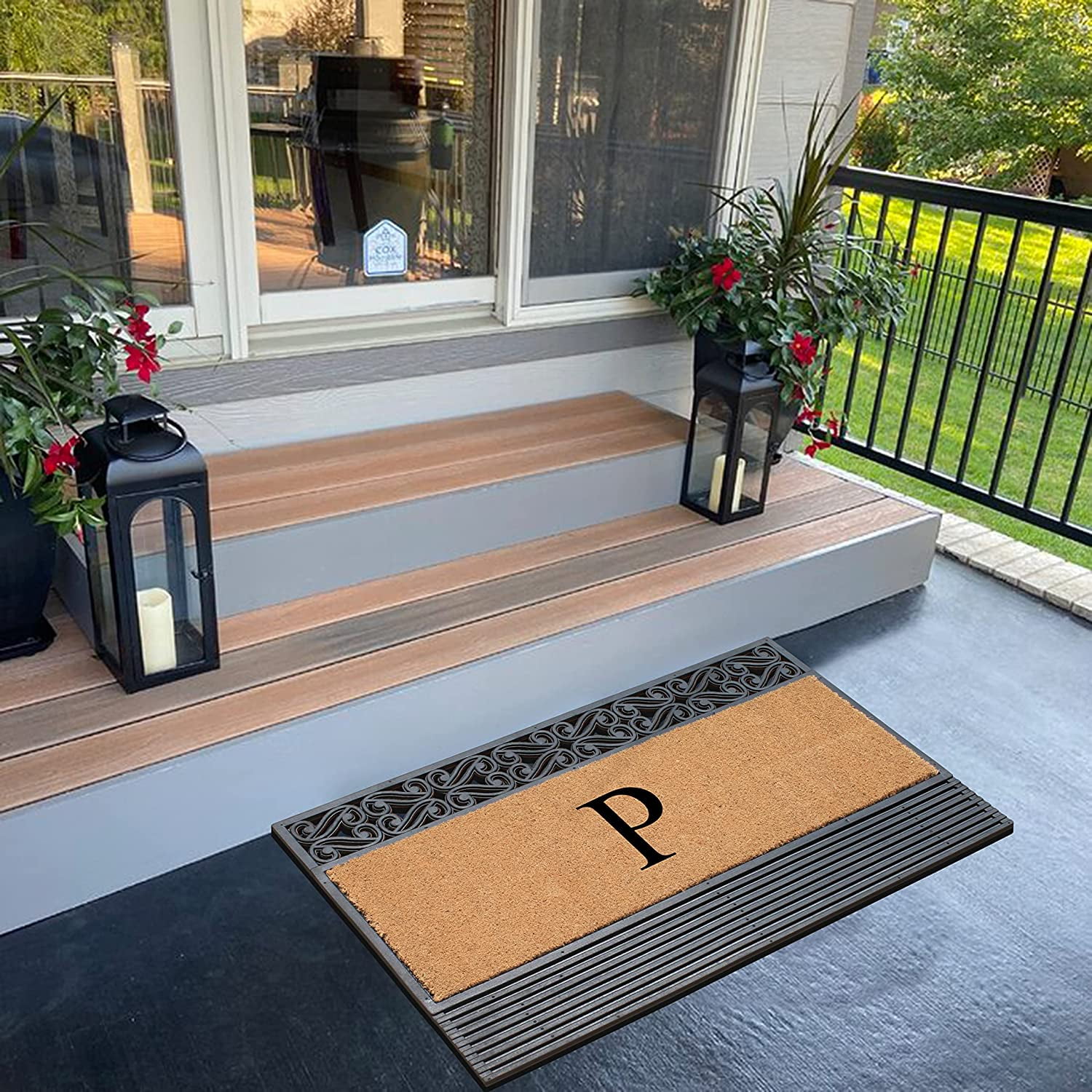 A1HC Natural Rubber & Coir 24x36 Monogrammed Doormat For Front Door, Anti-Shed Treated Durable Doormat for Outdoor Entrance, Heavy Duty, Low Profile, Easy to Clean, Long Lasting Front Porch Entry Rug