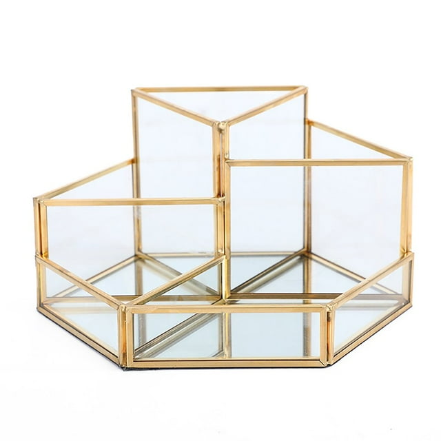 Makeup Organizer - Cosmetics Metal Glass Storage Box | Multifunctional Cosmetic Display Cases | Makeup Storage for Dresser Vanity Countertop and Bathroom