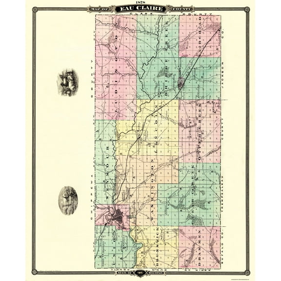 Historic County Map - Eau Claire County Wisconsin - Snyder 1878 - 23 x 28.06 - Vintage Wall Art