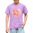 thumbnail image 5 of Kids Valentine's Day Shirt Girls Heart Floral T-Shirt Purple Short Sleeve Cotton Cute Top Ages 4-12,Size 7 T, 5 of 9