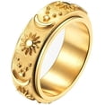 thumbnail image 1 of Anillo giratorio de acero inoxidable para la ansiedad Anillos antiestrés para aliviar el estrés Anillo de ansiedad Sol Luna Estrellas Promesa Tamaño del anillo de compromiso (Oro, 8#) oso de fresa  necesidades diarias, 1 of 6