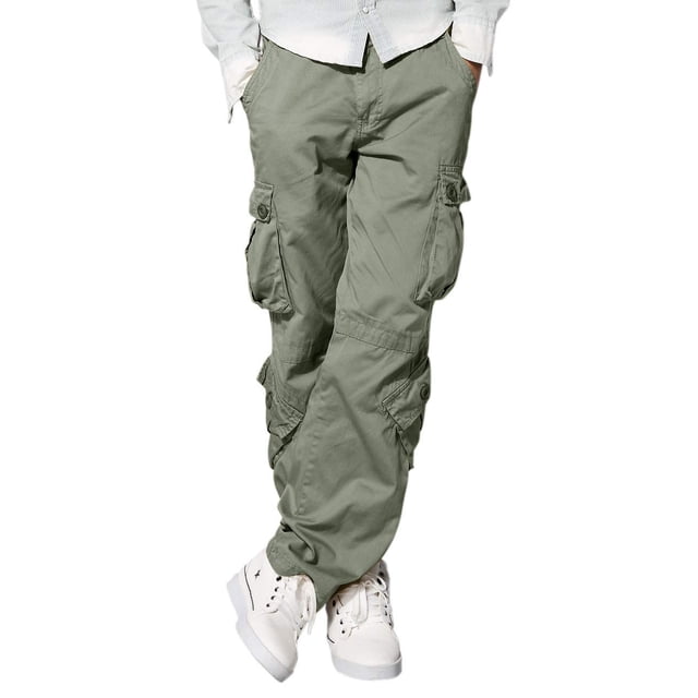 Pantalones Cargo Match Wild para Hombre Verde Claro Duraderos de Algodón