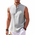 thumbnail image 2 of yillto Men Tank Tops Sleeveless Shirts Round Neck Buttons Beach Vacation Tees Solid Color Loose Summer Tshirts, 2 of 6