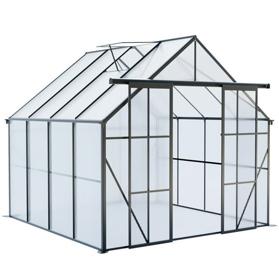 Spacious 8x8 FT Walk-In Greenhouse, Double Door Design with Raised Base & Anchors for Serious Gardeners