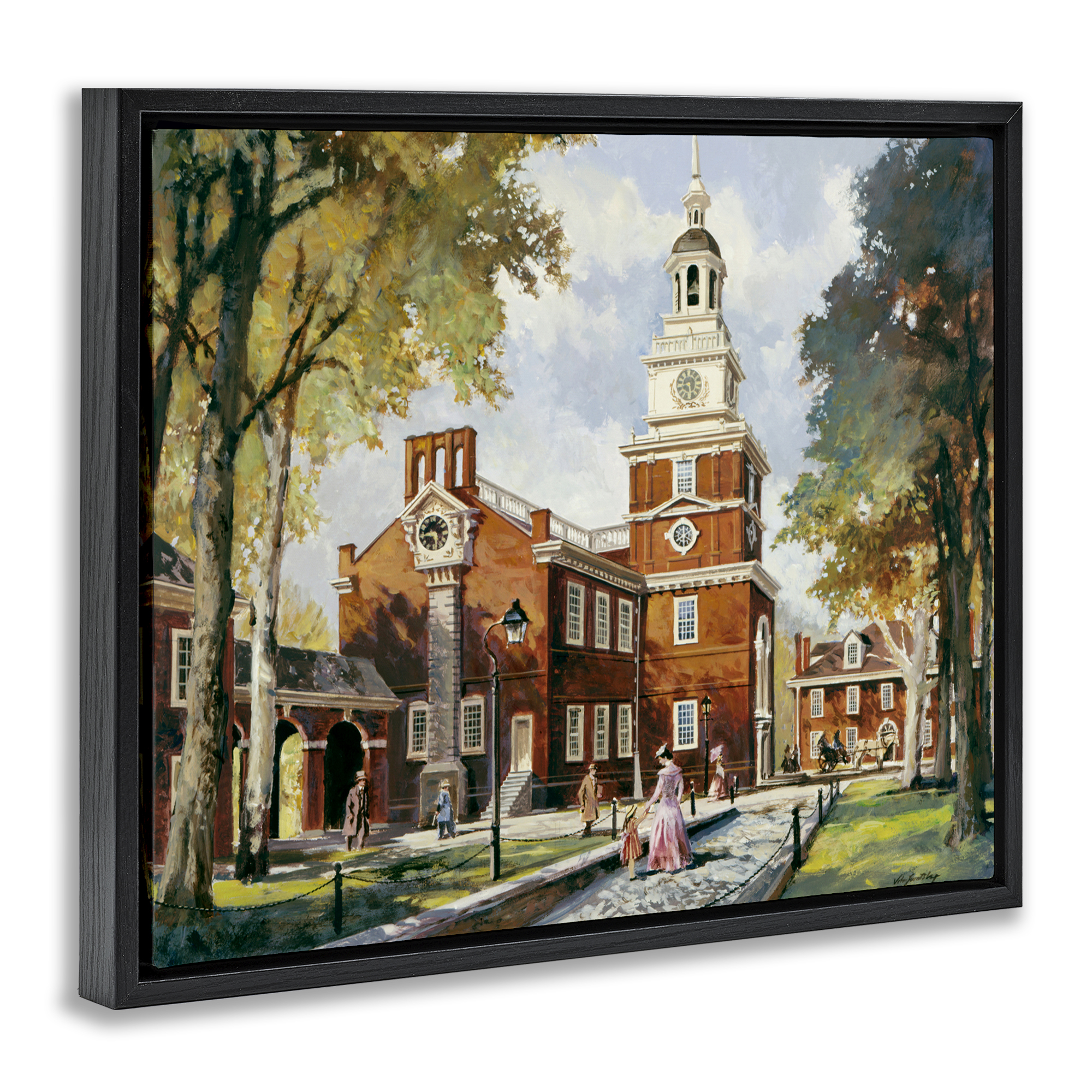 Independence Hall Colonial Times Black Framed Floater Canvas Wall Art, design by Wind River Studios