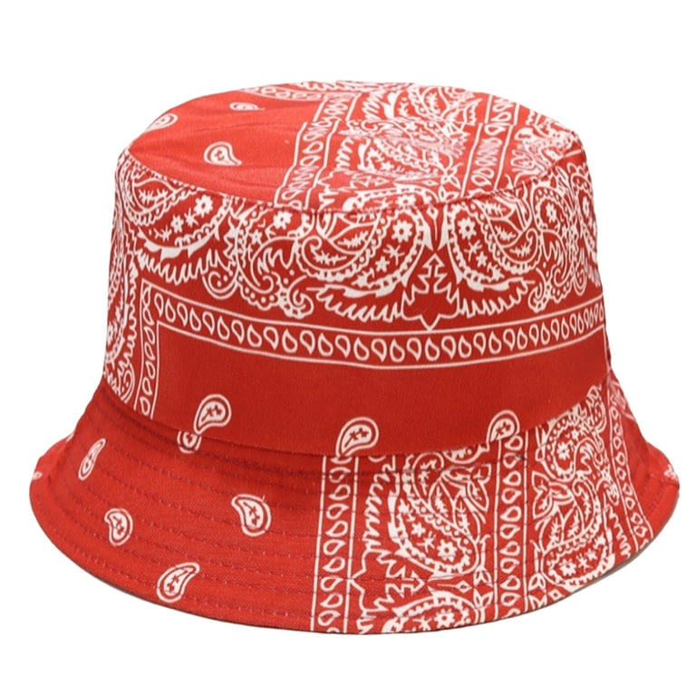 lizyue Wide Brim Flat Dome Double-Sided Bucket Hat Women Ethnic Style  Printing Fisherman Hat Fashion Accessories 