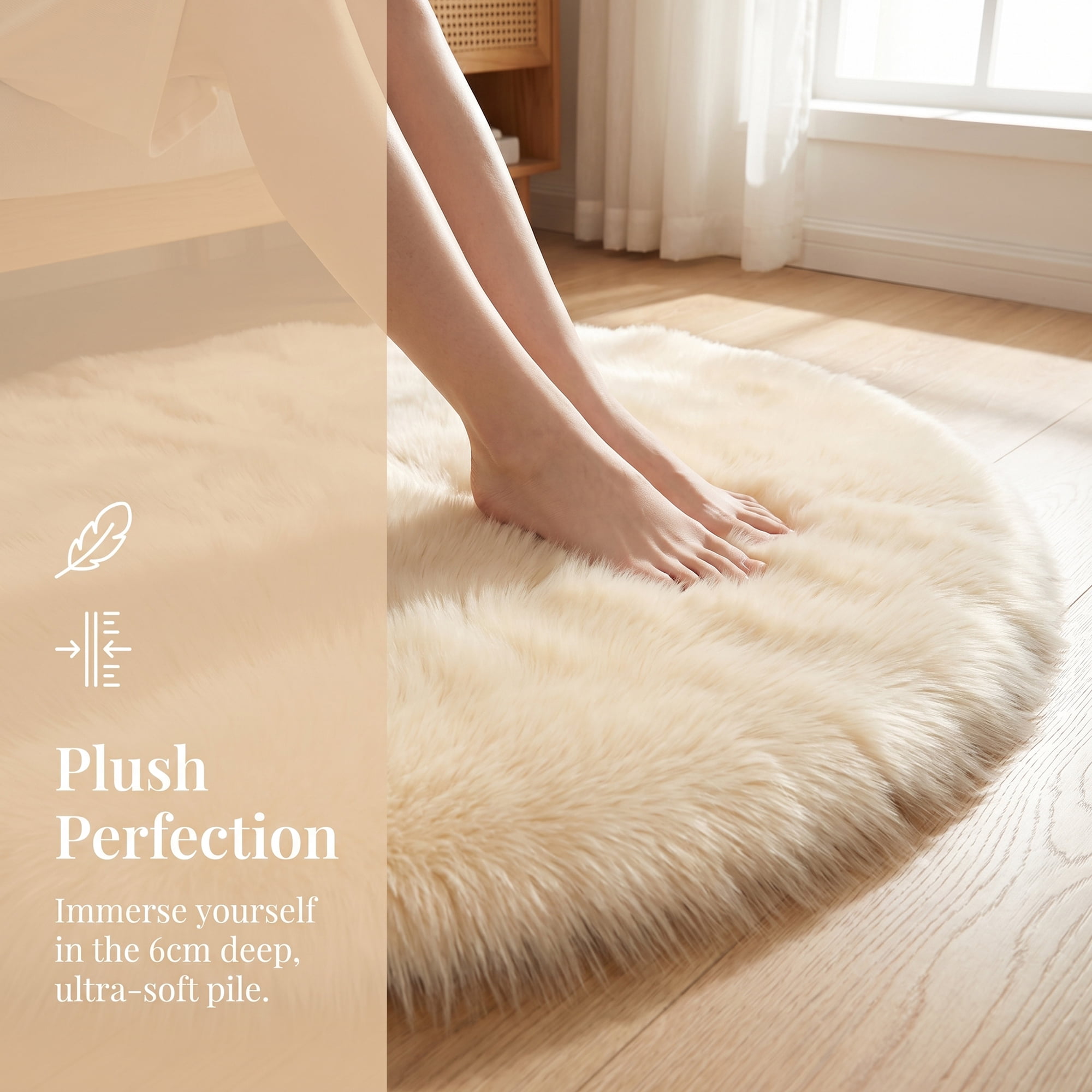 Unique Bargains Shaggy Round Area Rug Fluffy Non-Slip Fuzzy Carpet 24" x 24" Beige Yellow