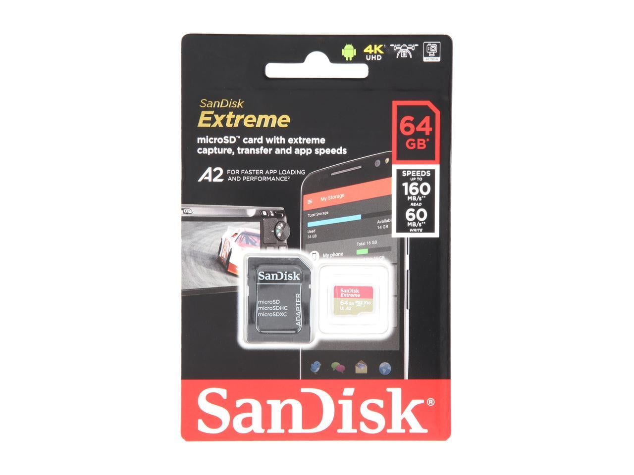 SanDisk 64GB Extreme microSDXC UHS-I Card (Up to 160 MBPs) - SDSQXA2-064G-GN6MA