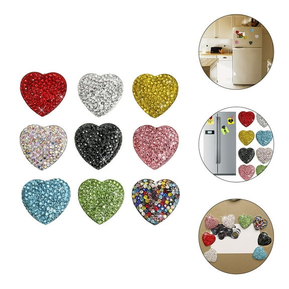 ROSENICE Love Heart Decorative Magnets Rhinestone Magnet Decoration for Christmas 9pcs
