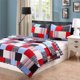 thumbnail image 1 of Patchwork Plaid Boys Bedding Full/Queen Cotton Quilt Set Elegant Red Navy Blue, 1 of 10