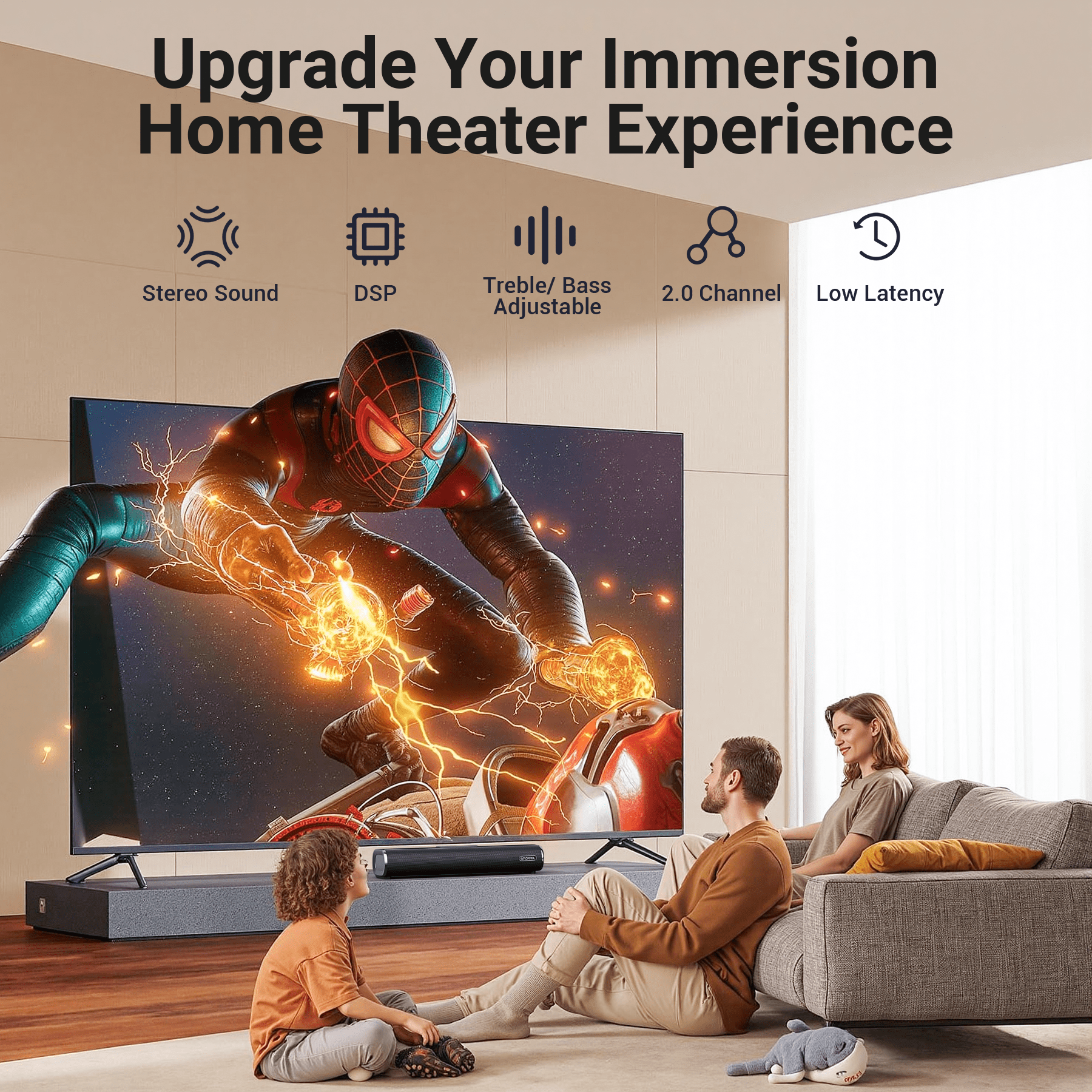 VEAT00L Sound Bar for Smart TV, 50W 16-Inch Bluetooth Soundbar TV Speakers ,3D Sound Soundbar System with Built-in Subwoofer for Home Theater/Gaming/PC, EQ Control,OPT/AUX/USB Wall Mountable