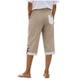 thumbnail image 4 of BUIGTTKLOP Women Cotton Linen Capri Pants Side Split Button Knee Length Long Shorts Ladies Striped Capris, 4 of 6
