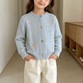 thumbnail image 2 of Acaics Girls Cable Knit Cardigan, Long Sleeve Crew Neck Button Down Cute Embroidery Sweater with Pockets for Fall Winter, 2 of 8