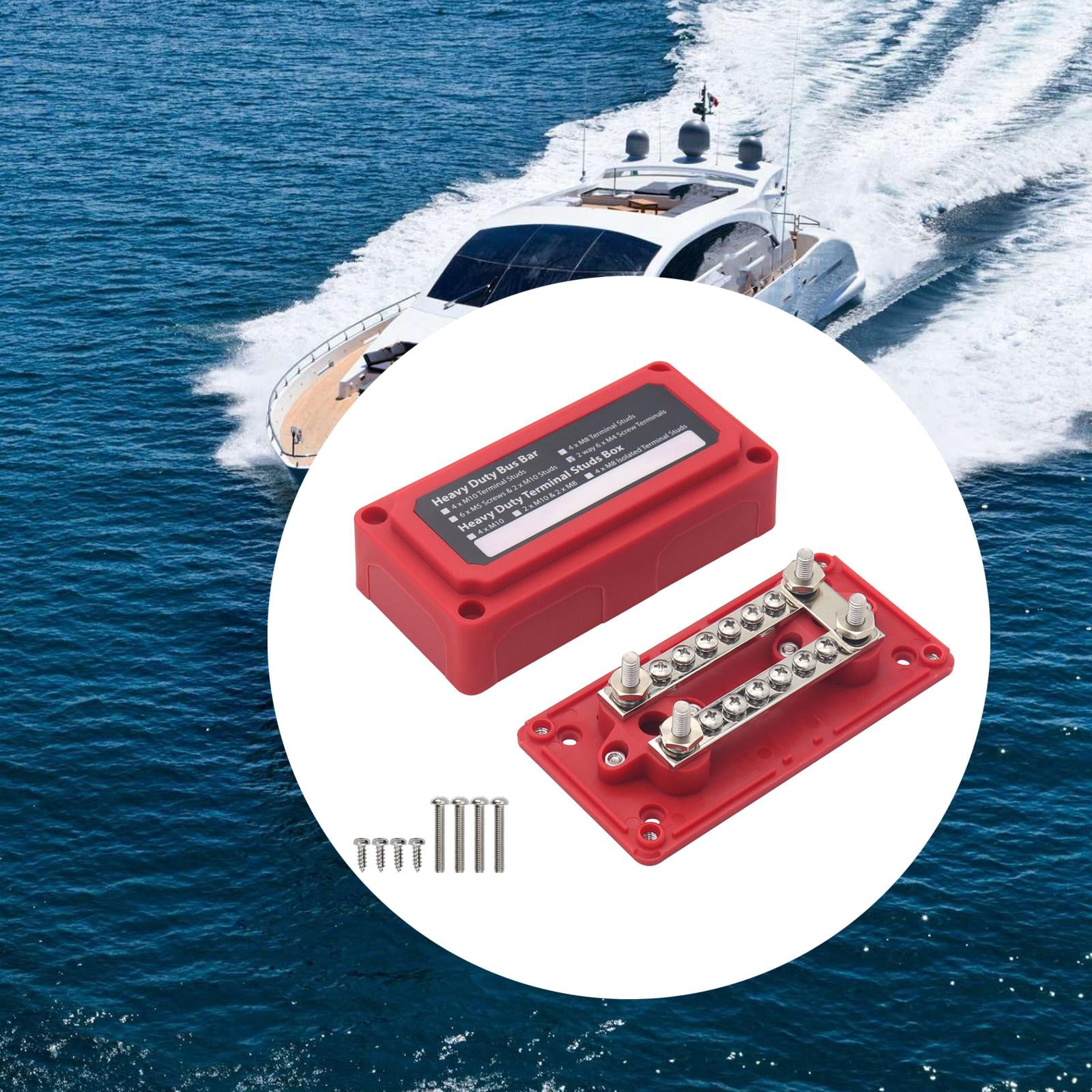 Power Distribution Terminal Block Busbar Box Bus Bar for Yacht RV Boats Red 12 x M4