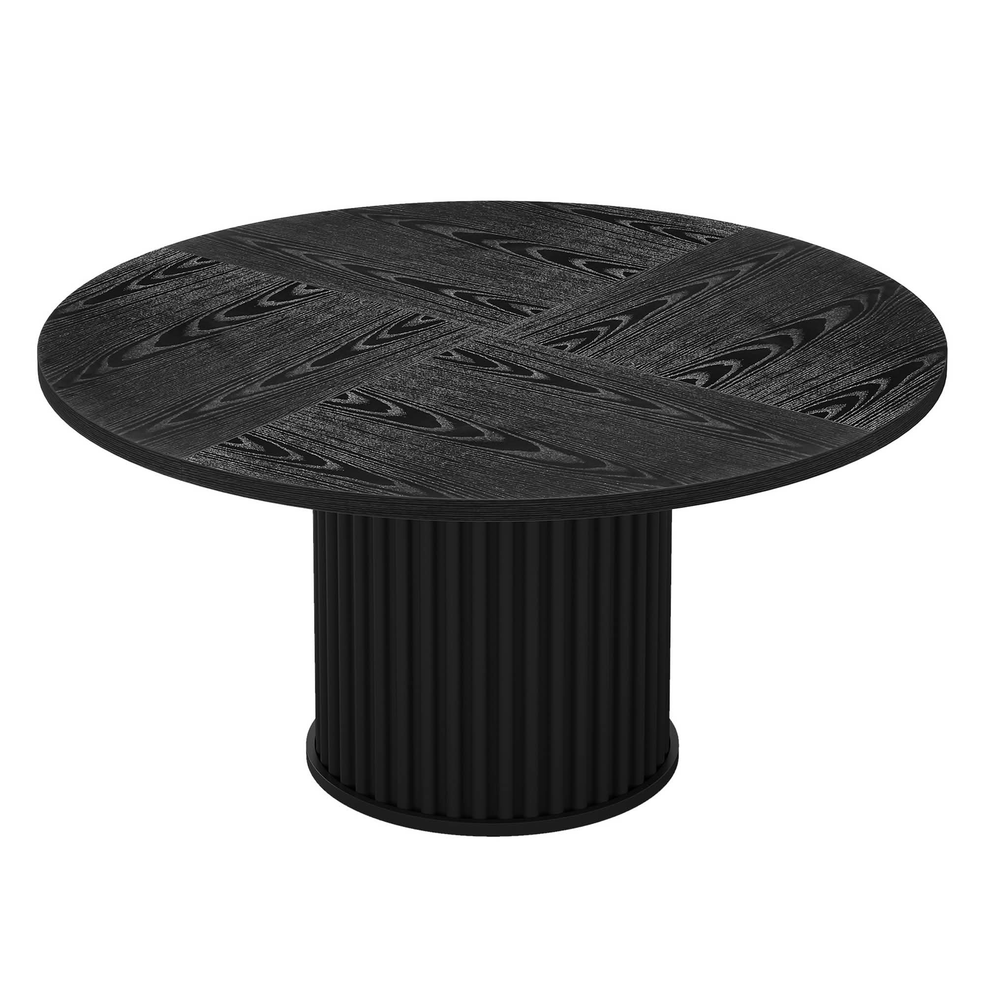 MAYEERTY 47 Inch Round Dining Table, Modern Wood Kitchen Table with Fluted Metal Base for 6 People
