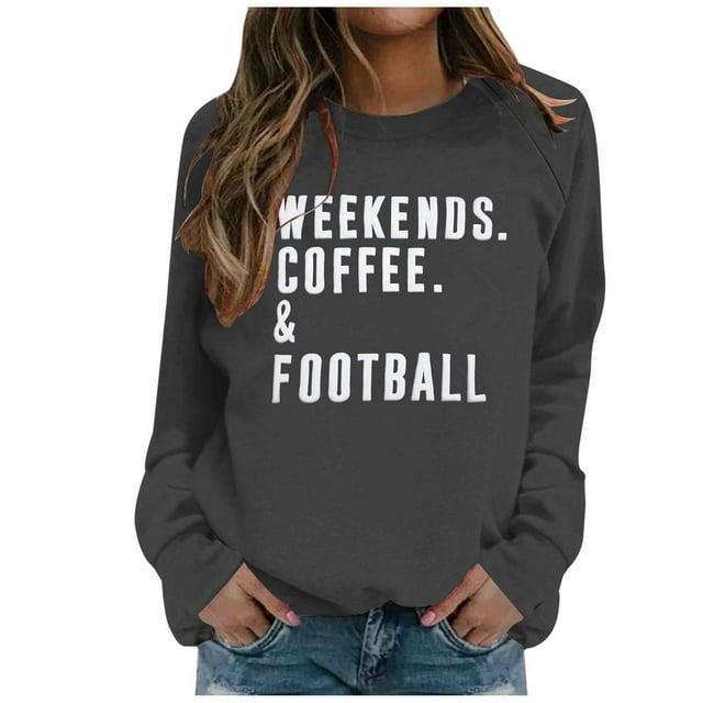 Women's Autumn Winter Rugby Print Round Neck Long Sleeve Casual Athletic Pullover Sweatshirt Top
