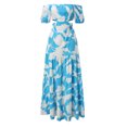 thumbnail image 3 of Gibobby Vestido Mujer Casual de Playa Verano Vestido cómodo para mujer Color sólido Espalda abierta Elegancia Sexy Fuera del hombro Fiesta Clubwear Noche Volant(Azul,G), 3 of 5