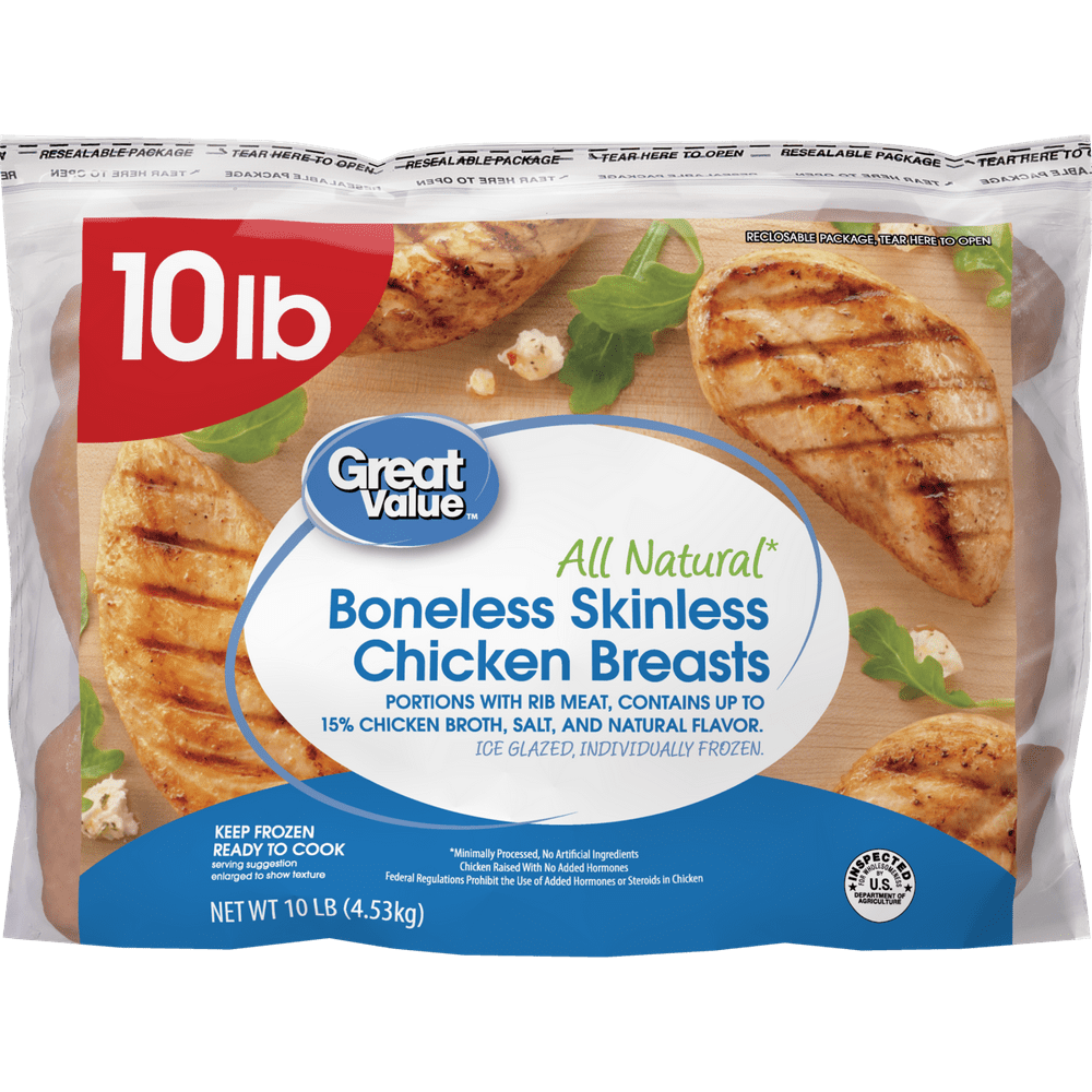 Great Value Boneless Skinless Chicken Breast, 10 lb. (Frozen) Walmart