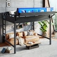 thumbnail image 4 of Harper & Bright Designs Queen Loft Bed with Storage Shelves and Pegboard, Metal Loft Bed Frame with USB and LED Lights, High Loft Bed with Guardrail and Ladder for Boys Girls, Black, 4 of 16