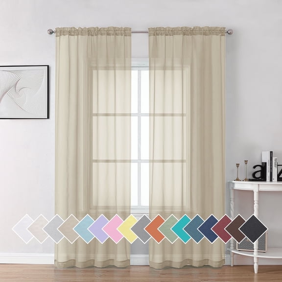 OVZME Taupe Window Sheer Curtains 84 inch Lengh 2 Panels for Living Room, Privacy Semi Sheer Window Drapes for Bedroom Photography Backdrop Bathroom Home Office, 42W x 84L inches, 7 FT Long