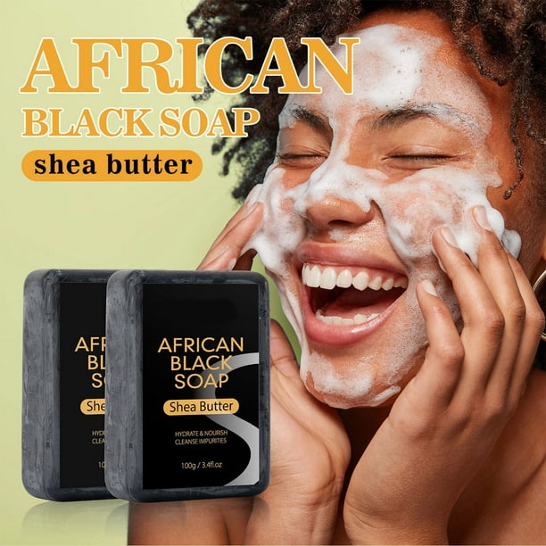 Jabón negro de 3.53 oz para limpieza corporal, jabón facial, jabón de baño, limpiador corporal de jabón negro, barra de lavado facial y corporal para limpieza profunda, jabón de baño natural para todo