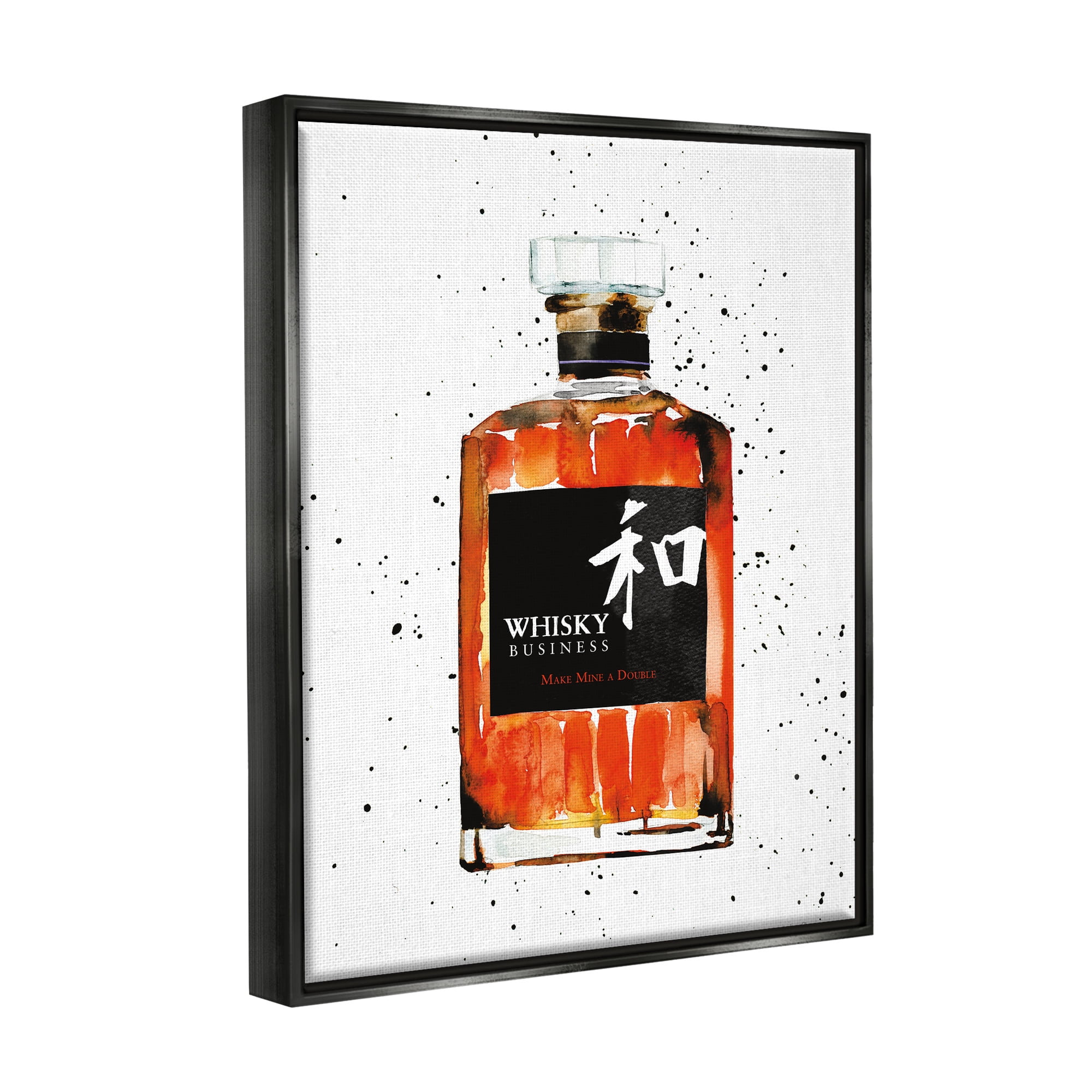 Stupell Industries Whisky Business Quote Japanese Liquor Bottle Jet Black Framed Floating Canvas Wall Art, 24x30, by Mercedes Lopez Charro