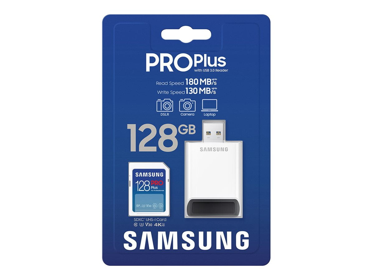 Samsung PRO Plus MB-SD128SB - Flash memory card - 128 GB - Video Class V30 / UHS-I U3 / Class10 - SDXC UHS-I
