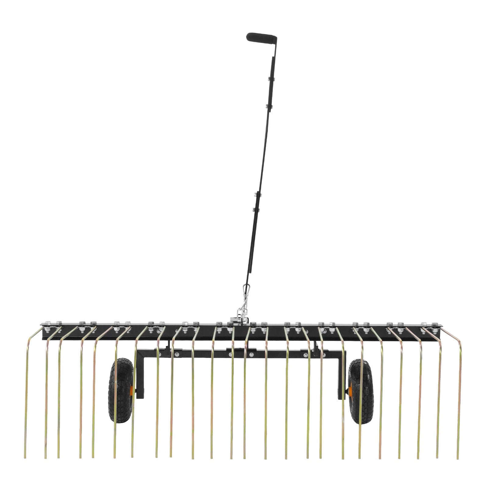CoSoTower Tow Behind Dethatcher, 60-Inch Tow Dethatcher with 24 Steel Tines, Lawn Dethatcher Rake for Atv Or Mower, Tow Behind Lawn Rake with Lift Handle for Leaves, Pine Needles, and Grass