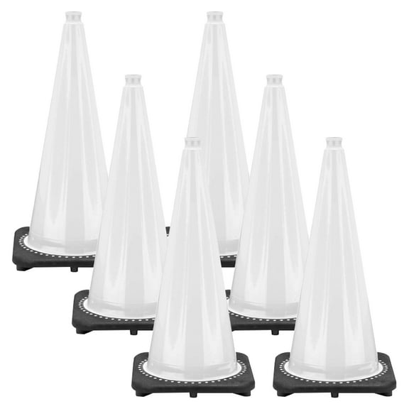 28 Inch White Traffic Cones (6 Pk)