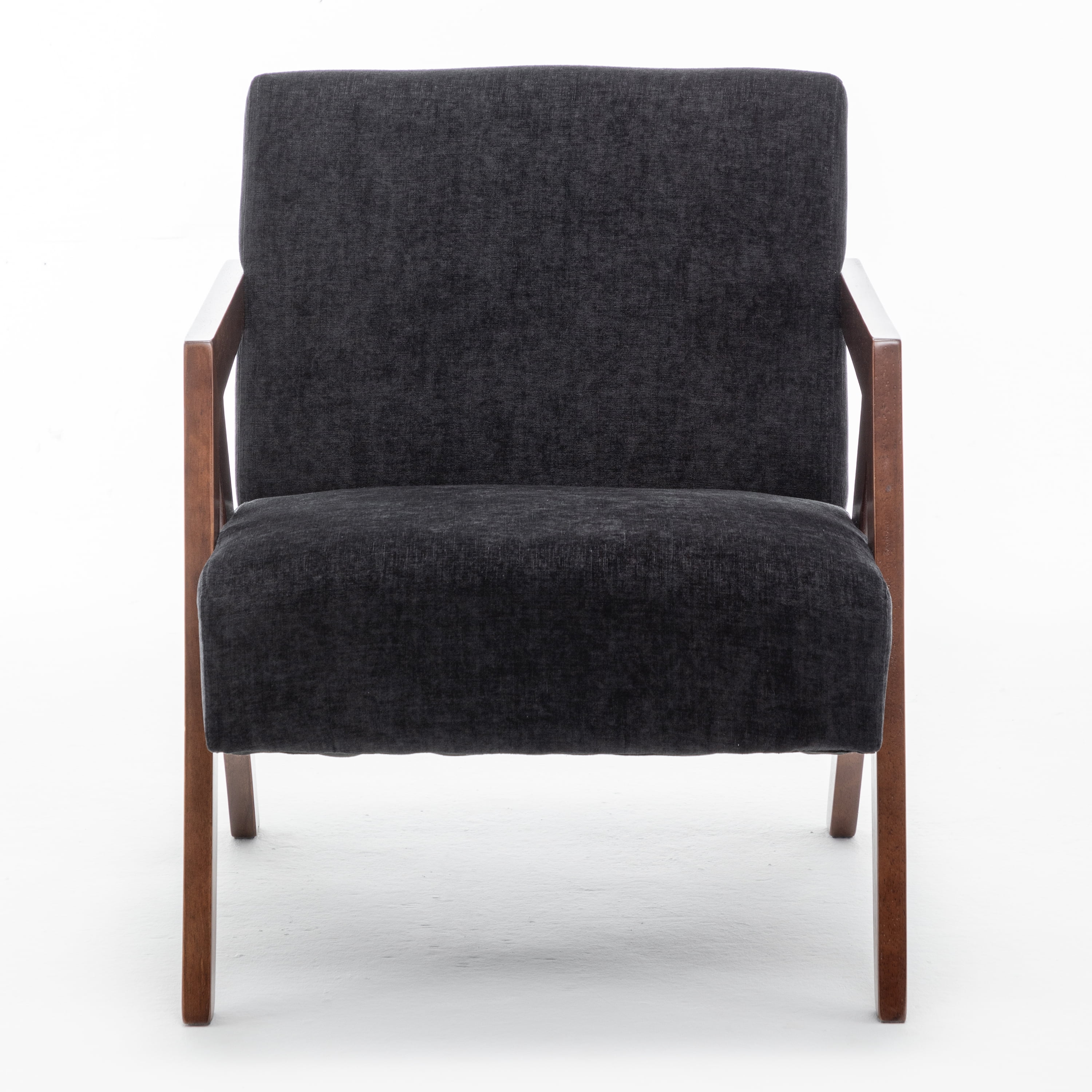Leumius Mid Century Modern Accent Chair,Upholstered Reading Armchair with Solid Wood Frame,Accent Chair for Living Room Bedroom Apartment, Easy Assembly,Black