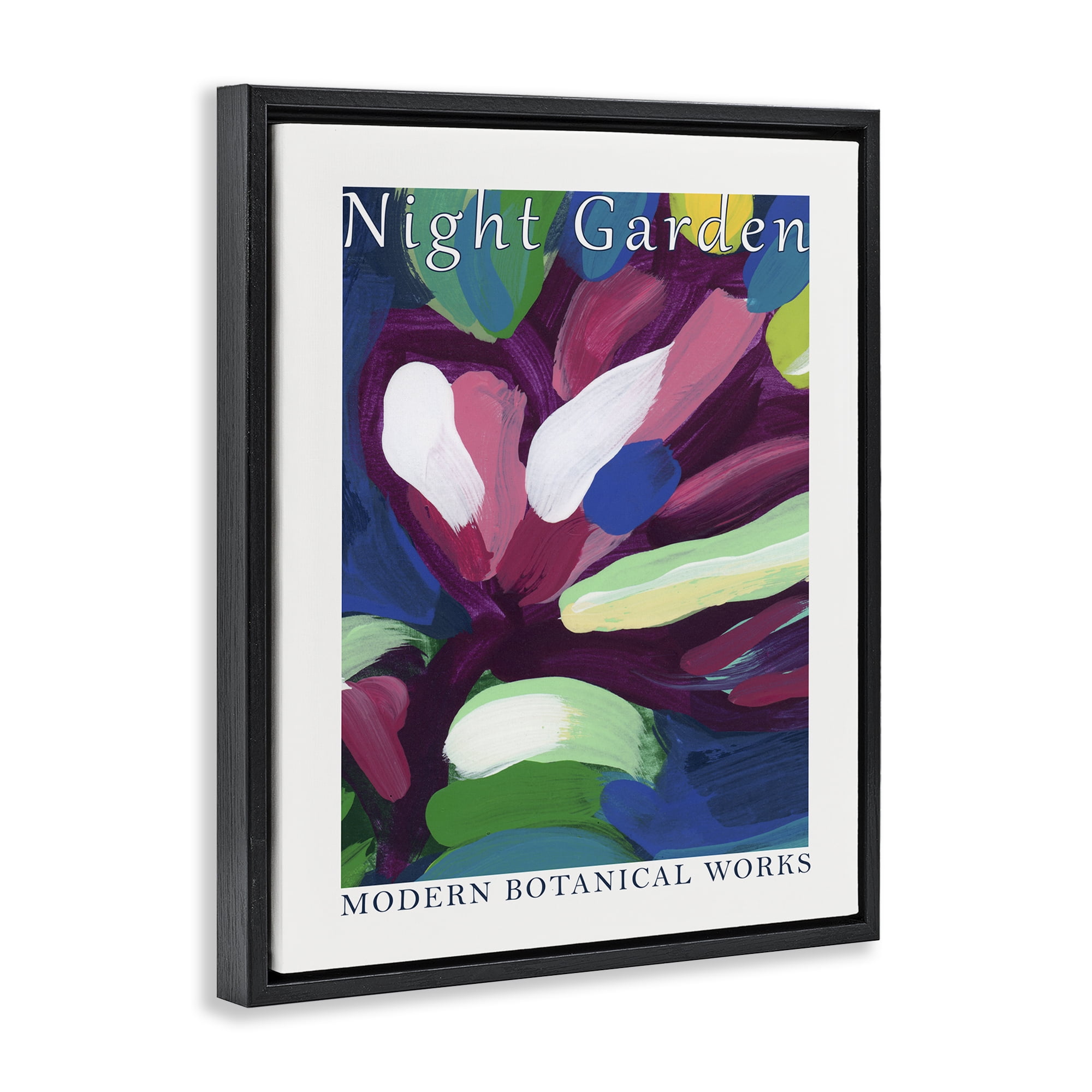 Stupell Industries Night Garden Abstract Abstract Painting Black Floater Framed Canvas Art Print Wall Art, 25 x 31
