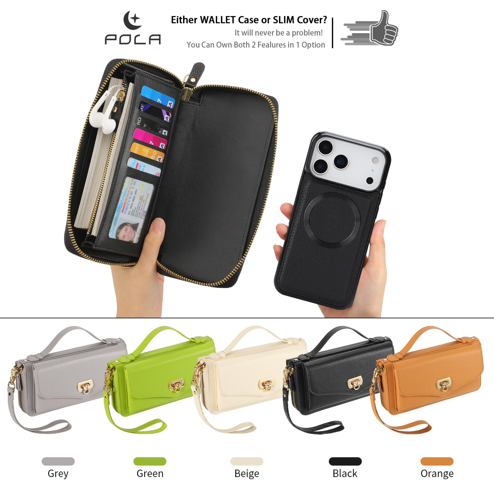Dteck Crossbody Wallet Case for iPhone 17 Pro Max, Magnetic Detachable Floral PU Leather Phone Case with RFID Blocking Card Holder Wristlet Mirror Flip Zipper Shoulder Purse Bag for Women, Black