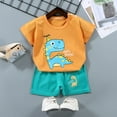thumbnail image 2 of NIEWTR Toddler Boy Clothes Baby Summer Outfit Short Sleeve T-Shirt Tops Cartoon Print Casual Shorts 2Pcs Clothing Set Pajamas & Dailywear Set Children's Day Gift 2PCS Set (Orange,5-6 Years), 2 of 3