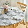 thumbnail image 2 of Vinyl Round Tablecloth Fitted with Elastic Edge Flannel Back 100% Waterproof PVC Table Cloth Wipe Clean Table Cover for Camping Outdoor, Check, 40"- 44", 2 of 6