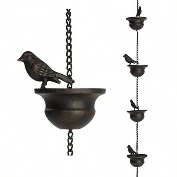 Jemeni 12 Feet Mobile Birds on Cups Rain Chain for Outside Rain Chains for Gutters Downspouts Dark Bronze