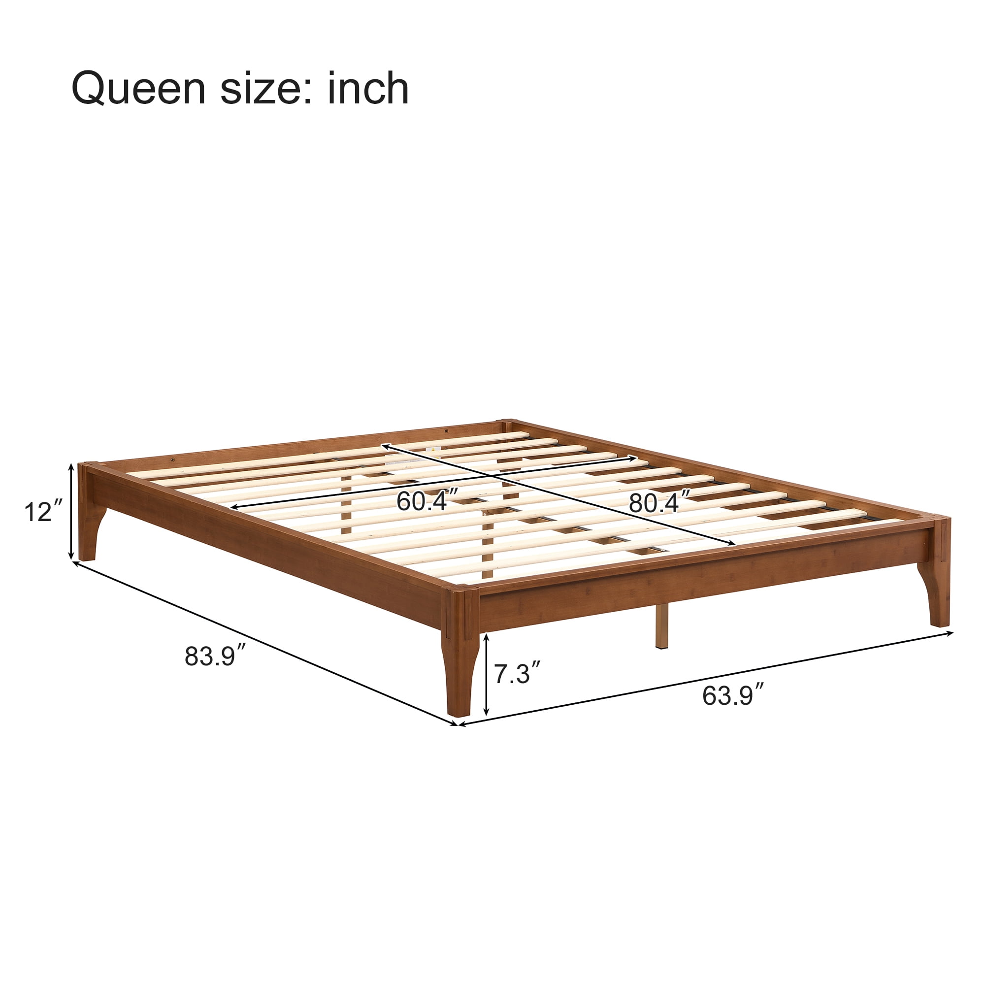Euroco Dry Bamboo Wood Platform Bed Frame, 12 inch Height Queen Size Bed, Brown