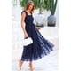 thumbnail image 4 of Vestido PRETTYGARDEN Midi de Tul sin Mangas con Fruncido Azul Marino M, 4 of 9