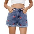 thumbnail image 2 of Sakmal Denim Womens Shorts Cut off Wide Leg Plus Size Jean Blue Graphic Trendy Ladies Shorts with Pockets, 2 of 9