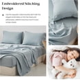 thumbnail image 4 of Simple&Opulence 100% Linen Sheet Set-Pure Linen Bedding Sheet-4 Pieces (1 Flat Sheet,1 Fitted Sheet,2 Pillowcase)-Embroidery Collection,Soft & Cozy,Cooling Bedding- Full Size, Dusty Blue, 4 of 9
