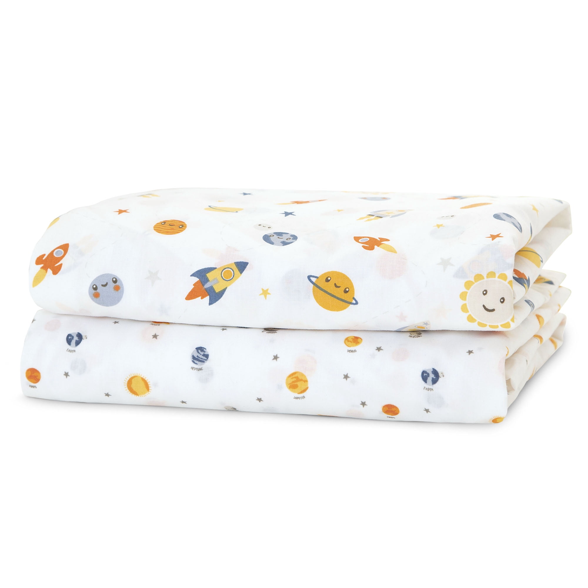 Delta Children Fitted Crib Sheets for Girls and Boys - Crib Sheet for Standard Crib and Toddler Mattresses - 28x52 Inch (Pack of 2), Space Exploration